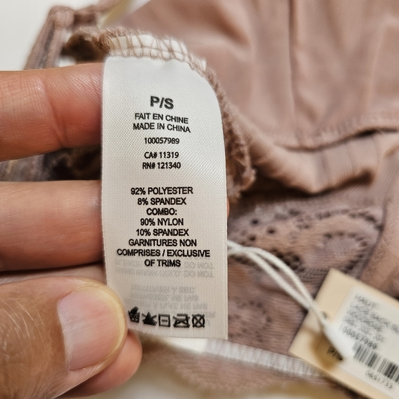 👍NWT Garage dusty pink ribbed stretch knit with lace back v-neck crop top sz S - Picture 5 of 7